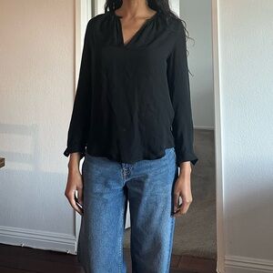 Nili Lotan Black Silk Long Sleeve Top